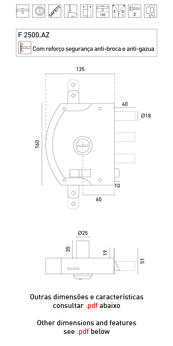 Fechadura alta seguran�a de sobrep�r para trancas verticais